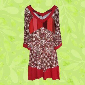 🍄50% MYCO ANNA Patchwork Boho Red Midi Dress